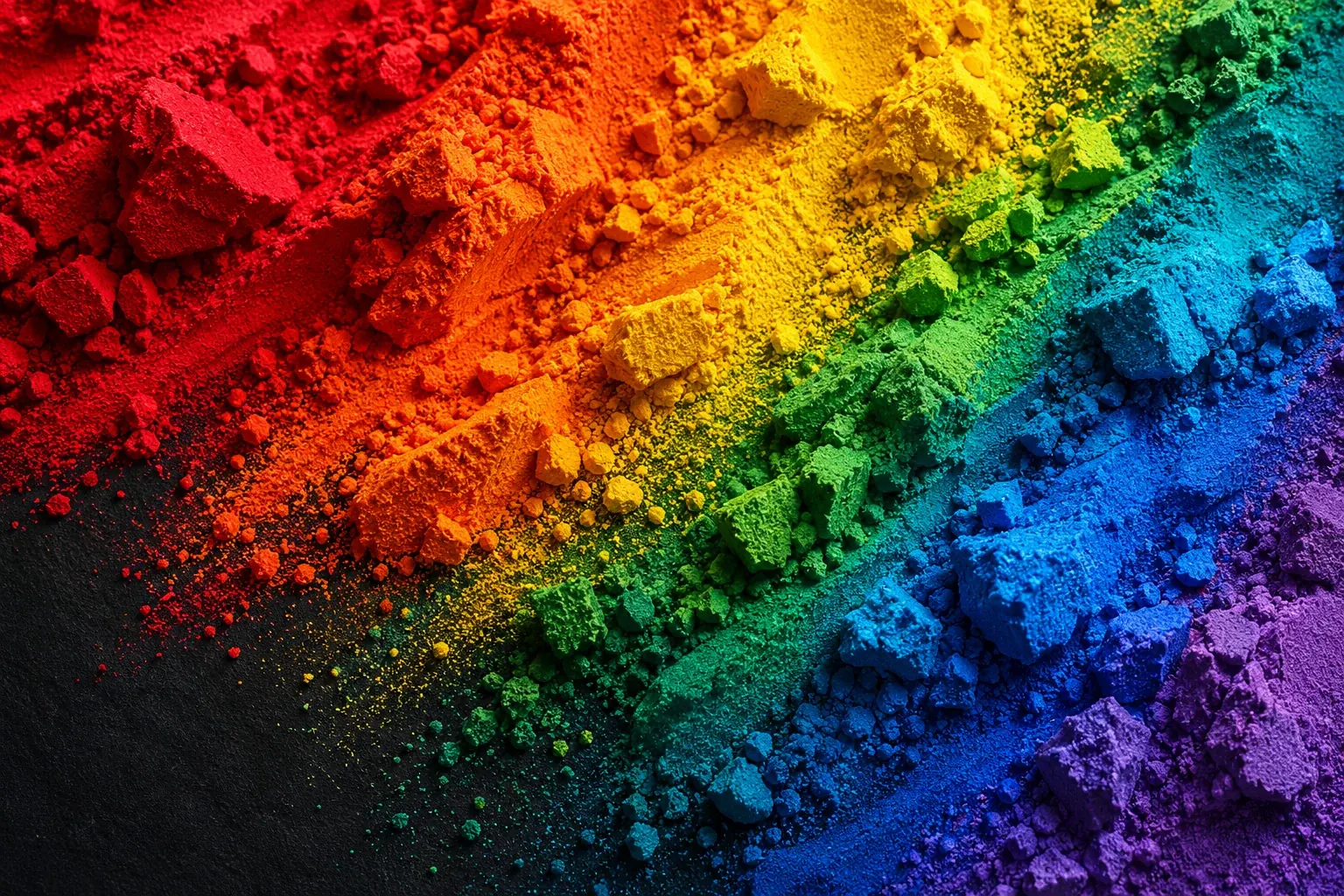 Pigments purs en poudre, du rouge au bleu et au violet