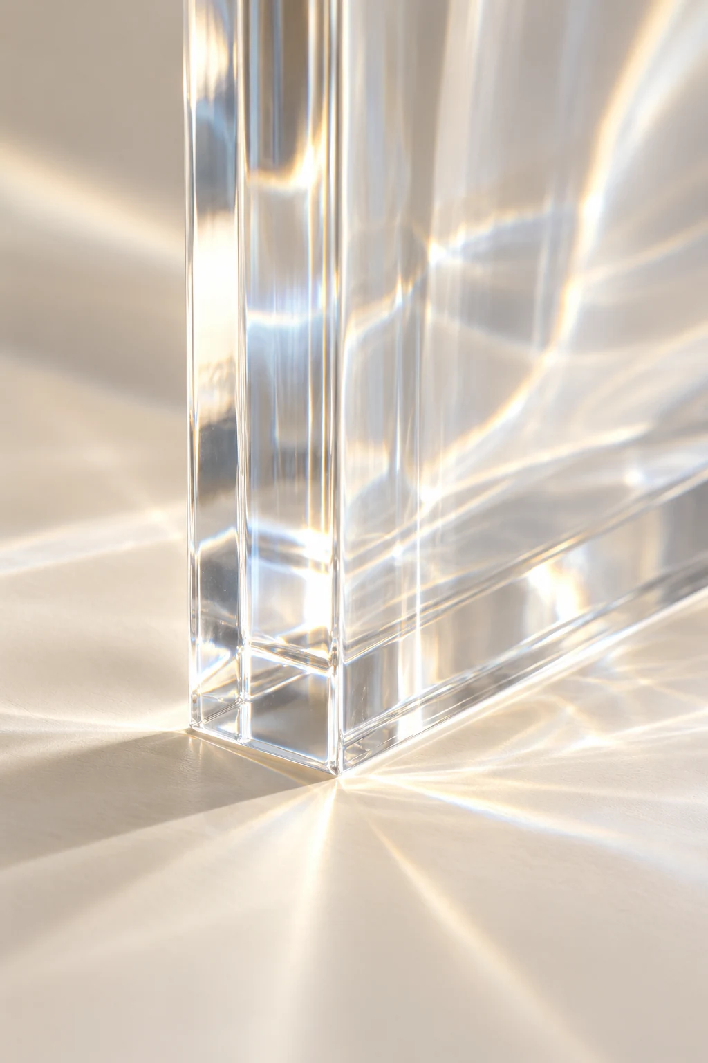 Plaque de plexiglas transparente et jeux de lumière nacrée