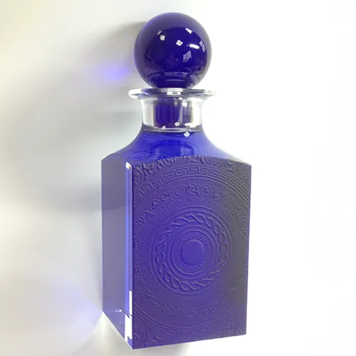 Flacon cobalt · Bouchon sphérique — réalisation Maq’Exe
